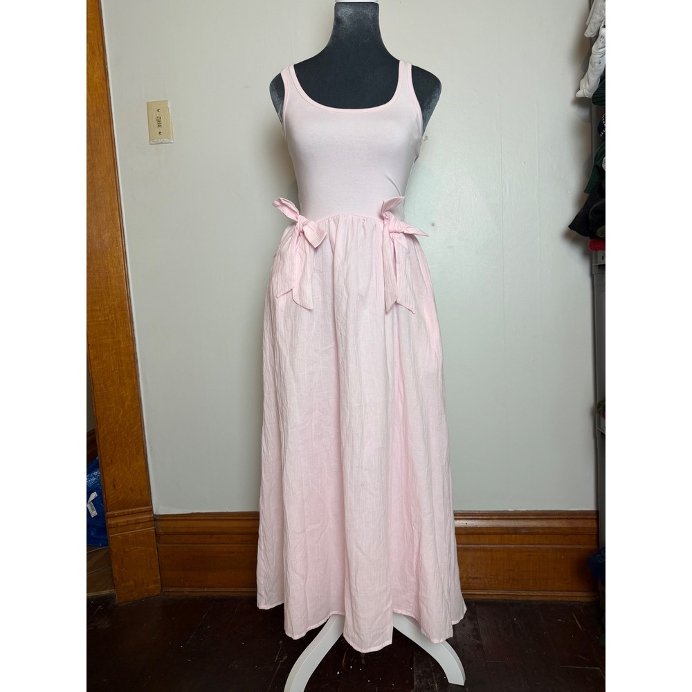 Pink Tank Maxi Dress Gauze ballet Bow Detail XXS coquette fairy feminine dainty